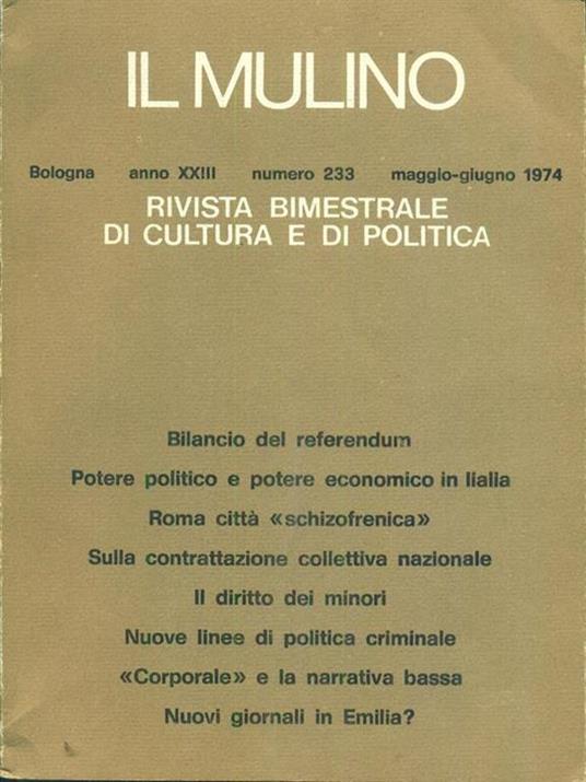 Il Mulino 233 / maggio. giugno 1974 - copertina