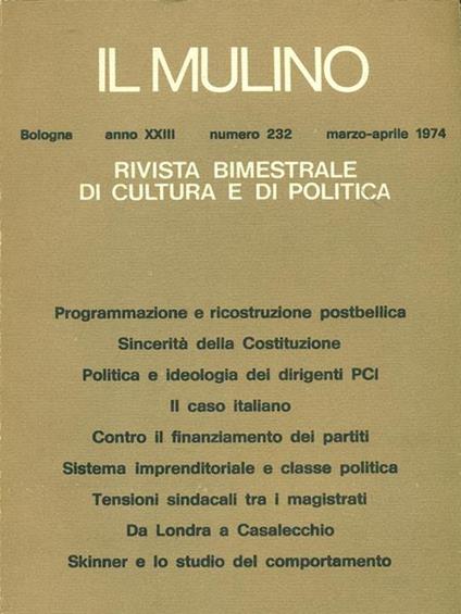 Il mulino n. 232. marzo/aprile 1974 - copertina