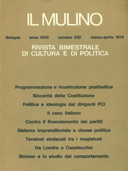 Il mulino n. 232. marzo/aprile 1974 - copertina
