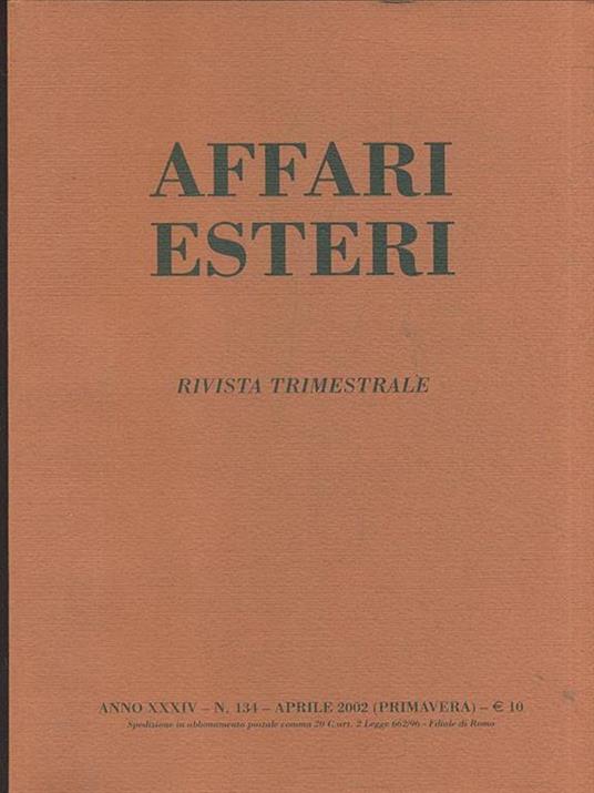 Affari esteri N. 134/Aprile 2002 - copertina