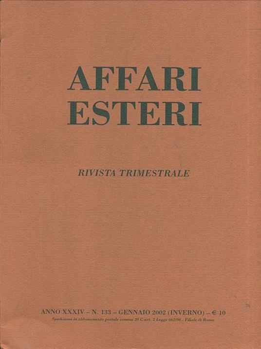 Affari esteri N. 133/Gennaio 2002 - copertina