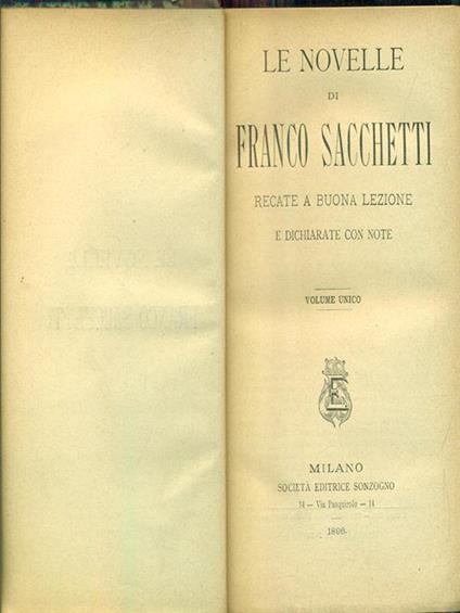 Le novelle - Franco Sacchetti - copertina