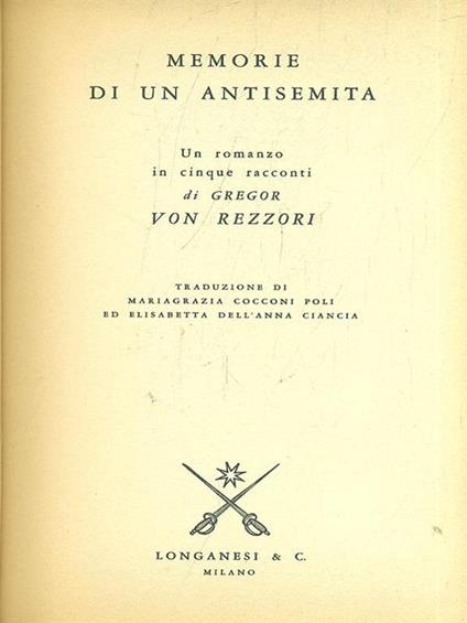 Memorie di un antisemita - Gregor von Rezzori - copertina