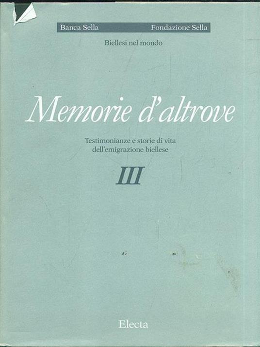 Memorie d'altrove III - Dionigi Albera - copertina