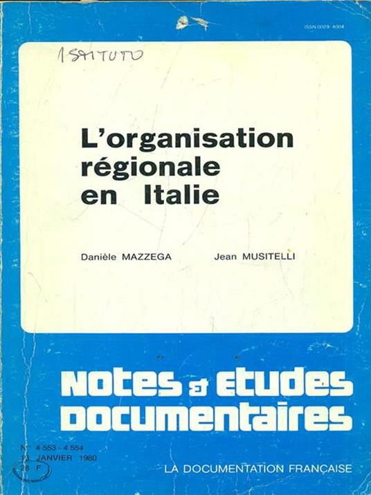L' organisation regionale en Italie - copertina