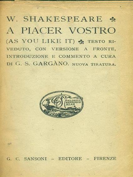 A piacer vostro - William Shakespeare - copertina