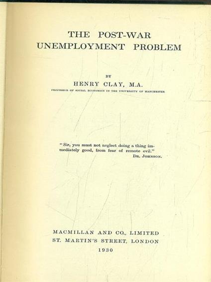 The post-war unemployment problem - copertina