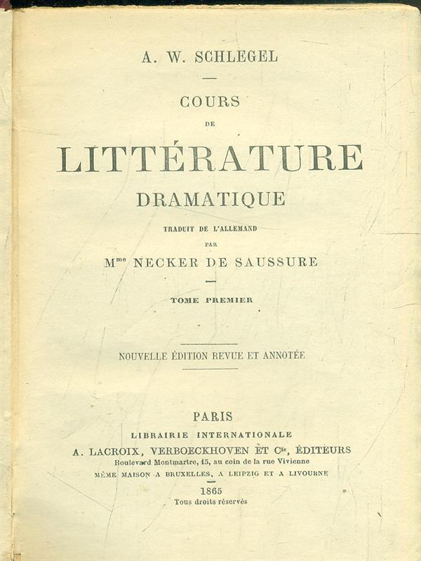 Cours de Litterature dramatique 2vv