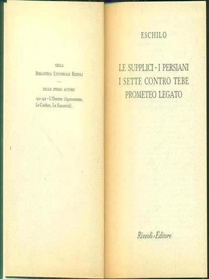 Le supplici i persiani i sette contro tebe prometeo legato - Eschilo - copertina