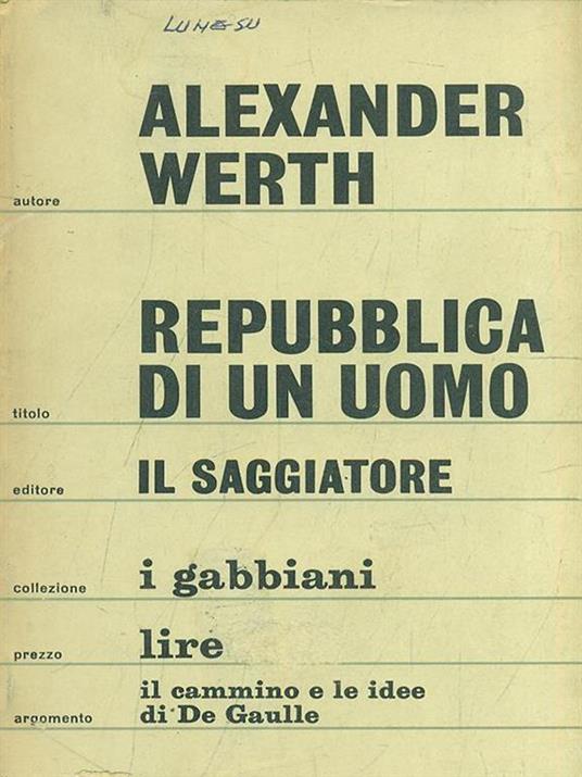 Repubblica di un uomo - Alexander Werth - copertina