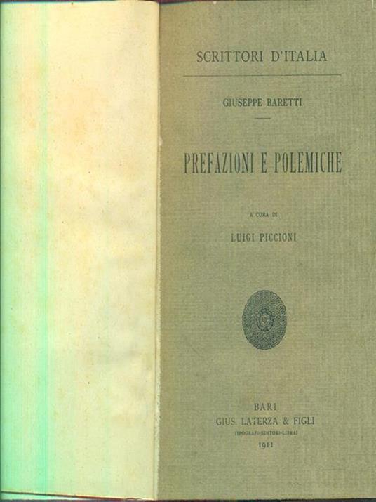 Prefazioni e polemiche - Giuseppe Baretti - copertina