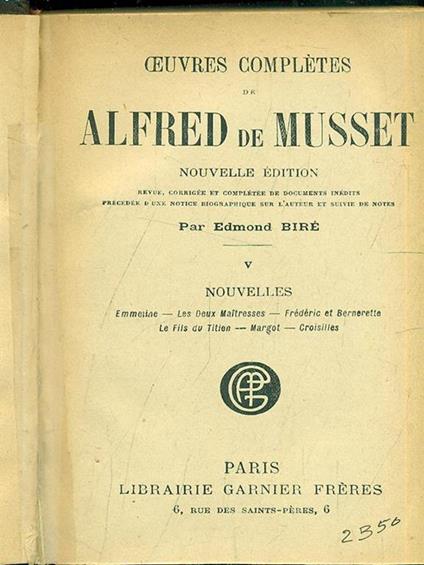 Nouvelles V - Alfred de Musset - copertina