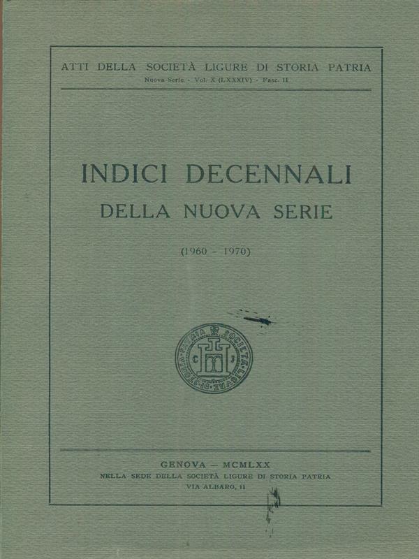 Indici decennali della nuova serie 1960-1970
