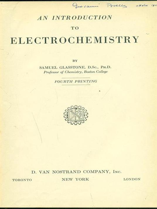 An introduction to electrochemistry - Samuel Glasstone - copertina