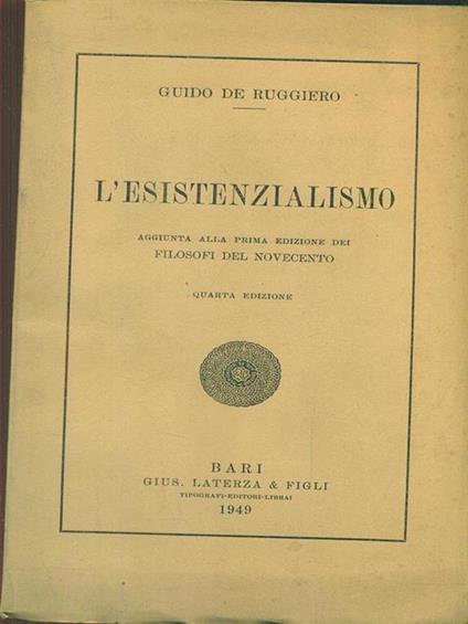 L' esistenzialismo - Guido De Ruggiero - copertina