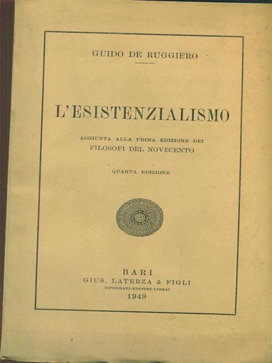 L' esistenzialismo - Guido De Ruggiero - copertina