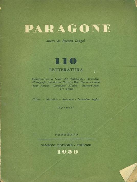 Paragone Anno IX. Numero -110 Febbraio 1959 - copertina