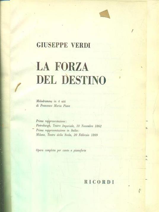La forza del destino - Giuseppe Verdi - copertina