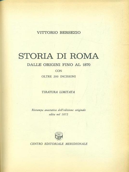 Storia di Roma dalle origini fino al 1870 - Vittorio Bersezio - copertina