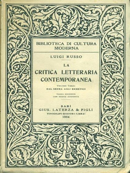 La critica letteraria contemporanea - Luigi Russo - copertina