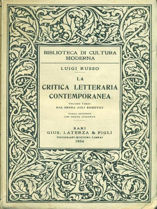 La critica letteraria contemporanea - Luigi Russo - copertina