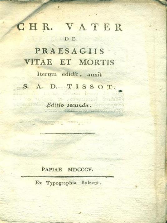 Chr. Vater de praesagiis vitae et mortis - S. Tissot - copertina