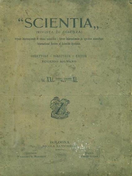Scientia anno XI. Vol. XXI - copertina