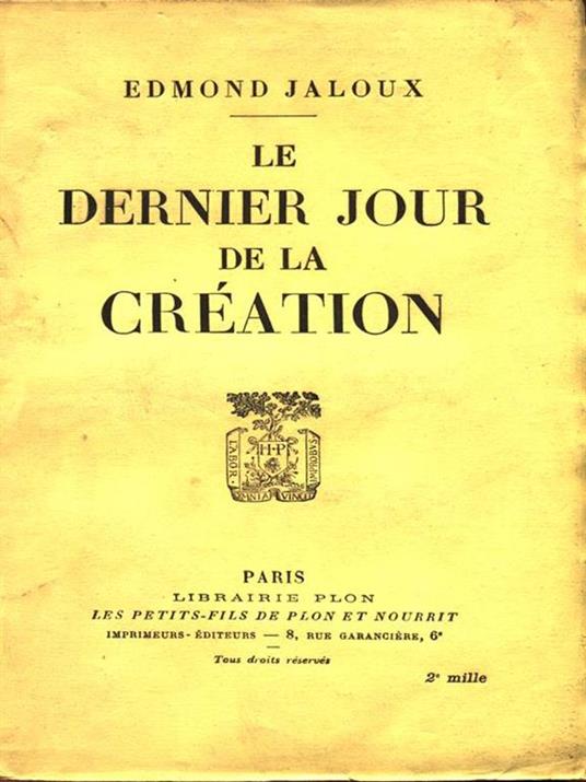 Le dernier jour de la creation - Edmond Jaloux - copertina