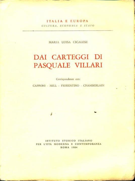 Dai Carteggi di Pasquale Villari di: Maria Luisa Cicalese - copertina