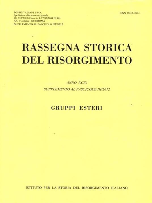 Rassegna Storica del Risorgimento. FascicoloIII/2012 - copertina