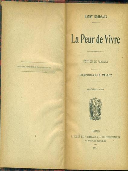 La peur de vivre - Henry Bordeaux - copertina