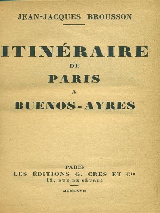 Itineraire de Paris a Buenos-Ayres - copertina
