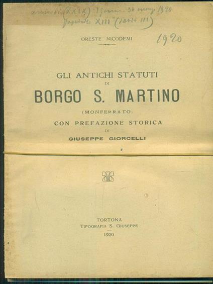 Gli antichi statuti di Borgo S. Martino - Oreste Nicodemi - copertina