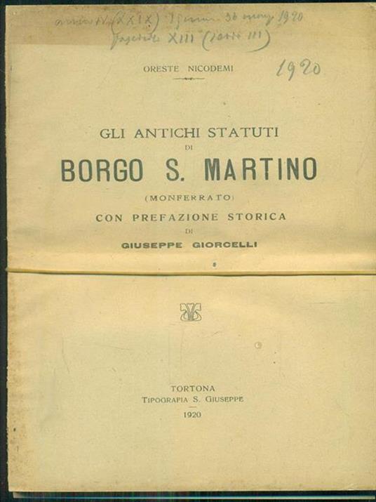 Gli antichi statuti di Borgo S. Martino - Oreste Nicodemi - copertina