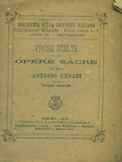 Prose scelte dalle opere sacre delPadre Antonio Cesari - Antonio Cesari - copertina