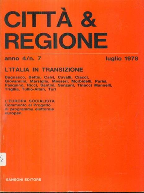 Città & regione anno 4 / n 7. luglio 1978 - copertina