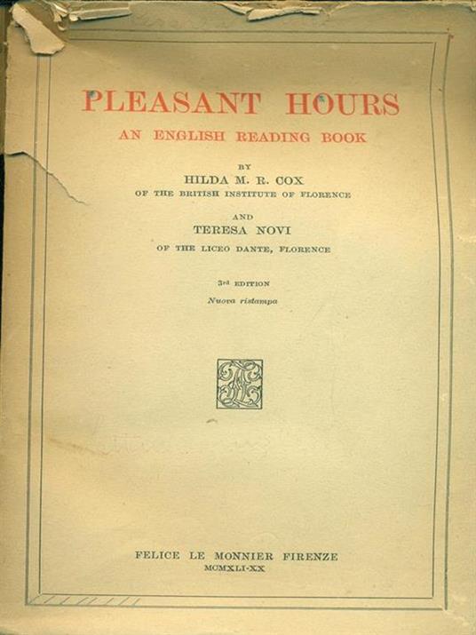 Pleasant hours an English reading book - copertina
