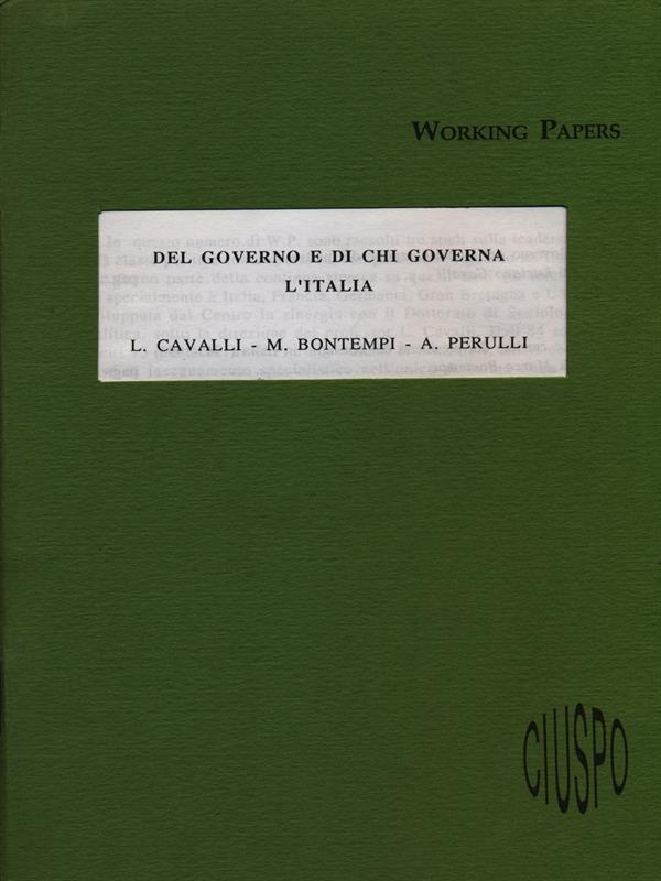 Del governo e di chi governa l'Italia
