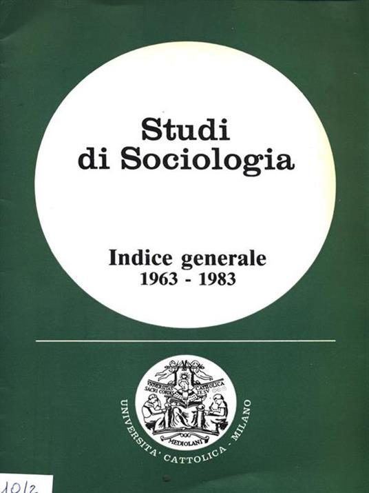 Studi di Sociologia. Indice generale 1963-1983 - copertina