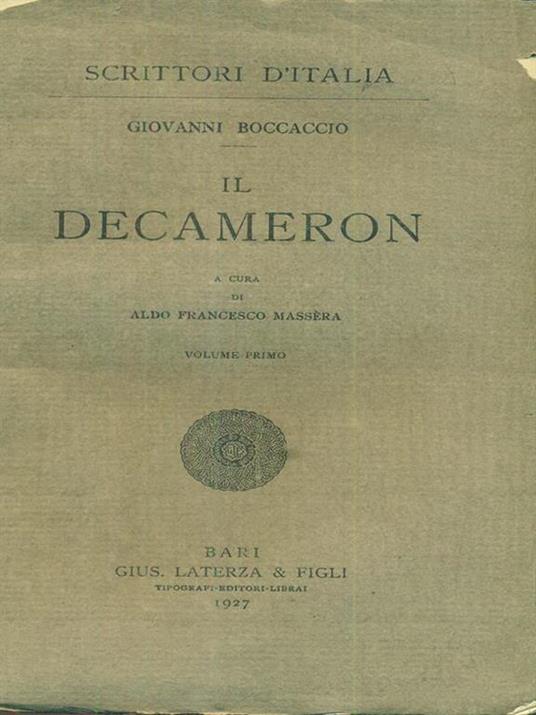 Il decameron vol primo - Giovanni Boccaccio - copertina