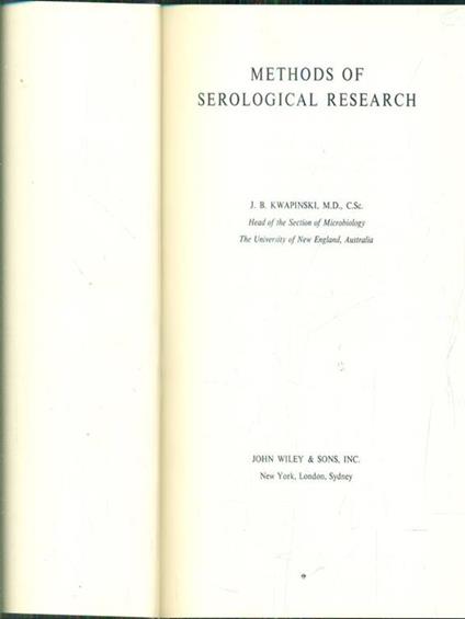Methods of serological research - copertina