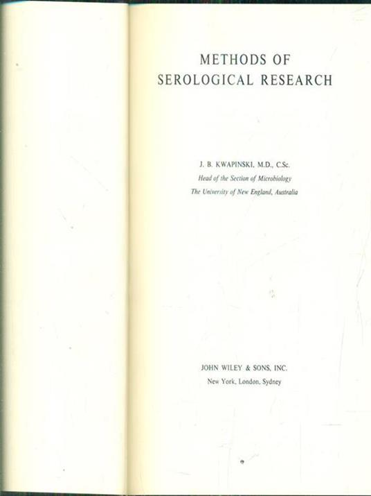 Methods of serological research - copertina
