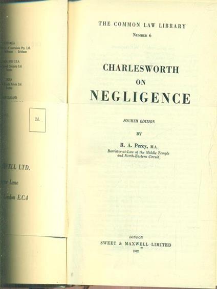 Charlesworth on negligence - copertina