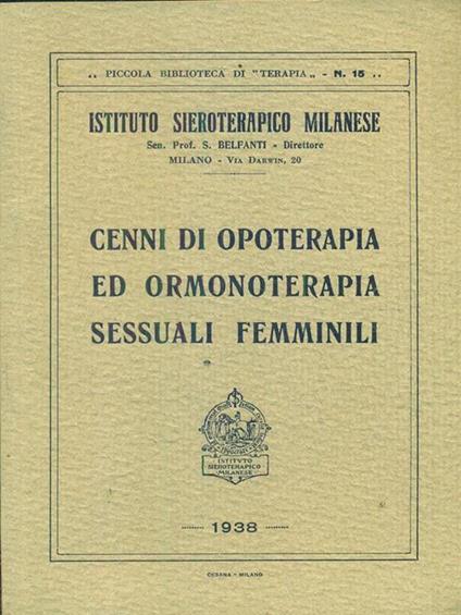 cenni di opoterapia ed ormonoterapia sessuali femminili - copertina