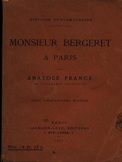 Monsieur Bergeret a Paris - Anatole France - copertina