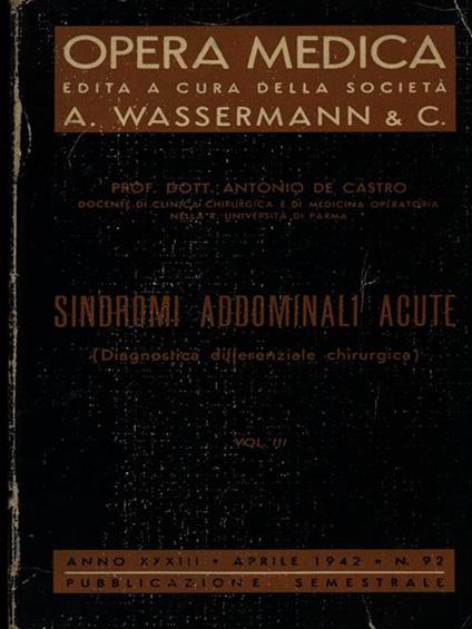 Sindromi addominali acute vol. III - Antonio De Castro - copertina