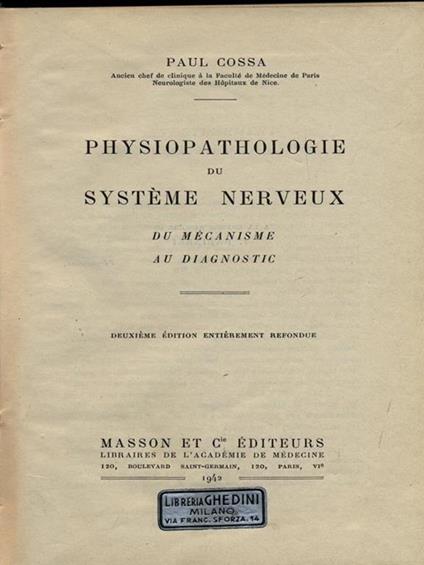 Physiopathologie du systeme nerveux - Paul Cossa - copertina
