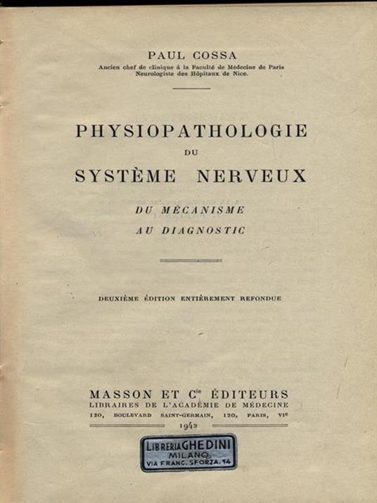 Physiopathologie du systeme nerveux - Paul Cossa - copertina