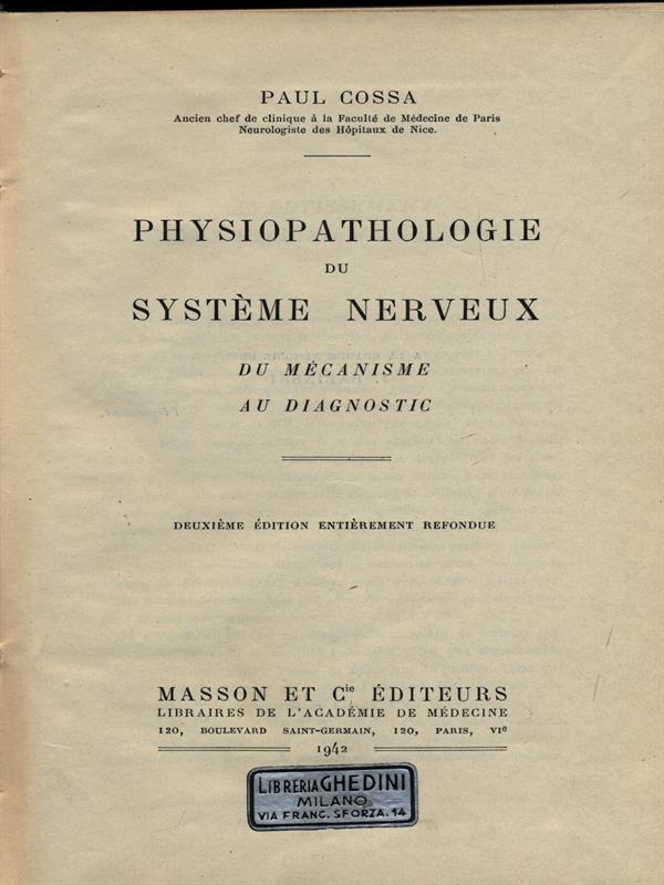 Physiopathologie du systeme nerveux