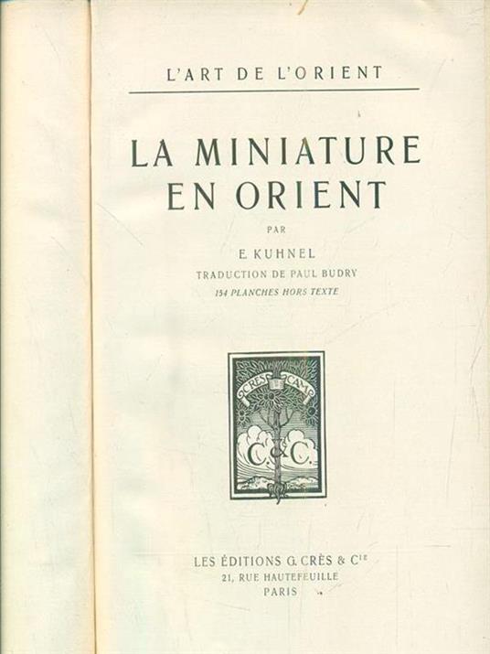 La miniature en Orient - Ernst Kuhnel - copertina